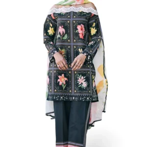 3 piece printed cross hatch suit with lawn dupatta gulahmed
