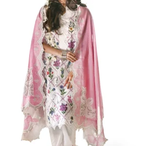 3 piece printed lawn suit with embroidered lace and bunches gulahmed