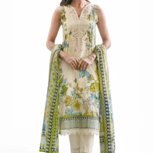 3 piece embroidered printed lawn suit with neckline gulahmed
