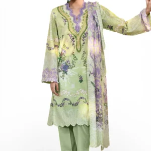 3 piece printed lawn suit with embroidered borders gulahmed