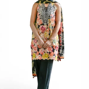 3 piece embroidered printed lawn suit with denting lawn dupatta and neckline gulahmed