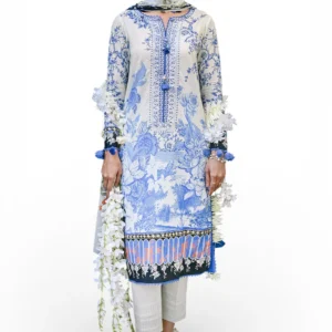 3 piece printed lawn suit with embroidered neckline gulahmed