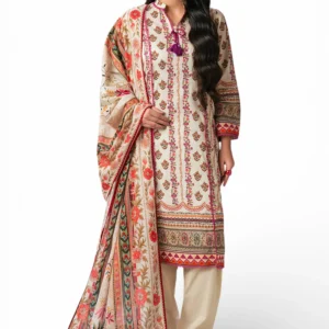 3 piece printed cross hatch suit with lawn dupatta gulahmed