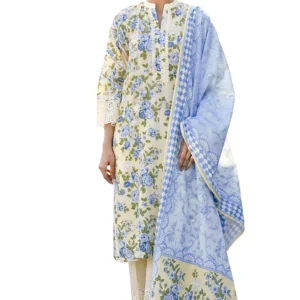 3 piece embroidered printed lawn suit with border gulahmed