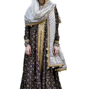 3 piece gold printed lawn suit with gold and lacquer printed mehsuri dupatta and dyed trouser gulahmed