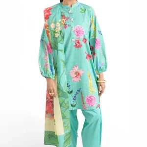 3 piece printed dobby suit with printed lawn dupatta and dyed trouser db 62005 gulahmed