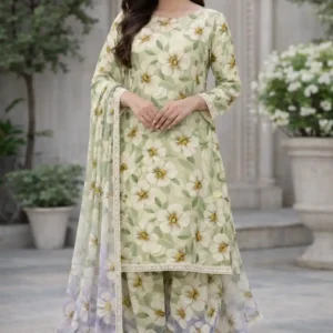 3 piece lawn suit with chiffon dupatta white and light purple floral design (copy)