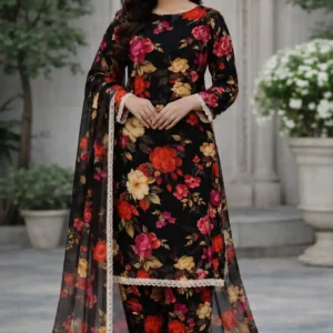 3 piece lawn suit with chiffon dupatta vibrant multicolor floral design
