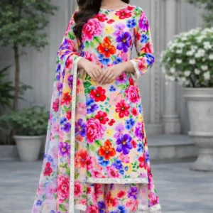 3 piece lawn suit with chiffon dupatta white and mltfloral design (copy)