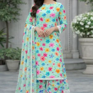 3 piece lawn suit with chiffon dupatta deep blue floral design (copy)