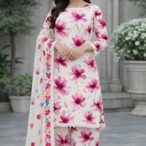 3 piece lawn suit with chiffon dupatta black floral design