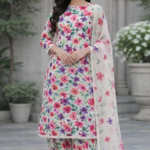 3 piece lawn suit with chiffon dense white floral design (copy)