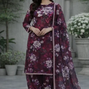 3 piece lawn suit with chiffon deep blue floral design (copy)