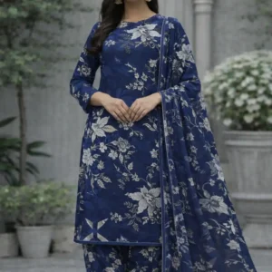 3 piece lawn suit with chiffon dupatta pink floral design (copy)