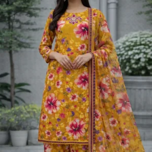 3 piece lawn suit with chiffon dupatta dark floral tulip fabric (copy)