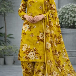 3 piece lawn suit with chiffon dupatta cream‑beige floral fabric (copy)