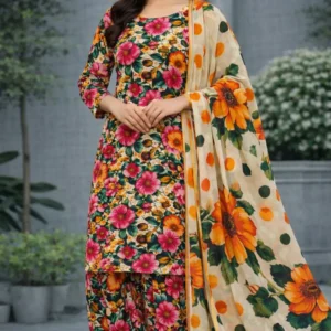 3 piece lawn suit with chiffon dupatta purple‑pink floral fabric (copy)