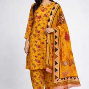 3 piece lawn suit with chiffon dupatta purple floral fabric (copy)