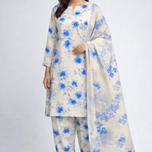3 piece lawn suit with chiffon dupatta white floral fabric (copy)