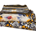 3 piece lawn suit with chiffon dupatta orange and black floral fabric