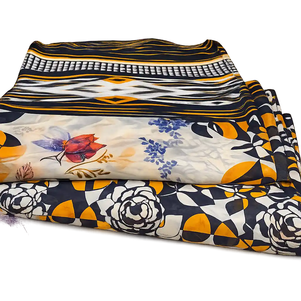 3 piece lawn suit with chiffon dupatta orange and black floral fabric 3 piece lawn suit with chiffon dupatta orange and black floral fabric