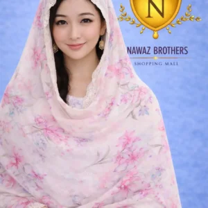 shawl printed design with embroidery lawn nawaz brothers