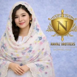 shawl printed design with embroidery lawn nawaz brothers
