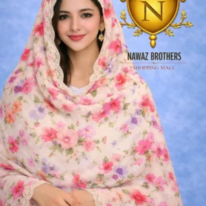 shawl printed design with embroidery lawn nawaz brothers