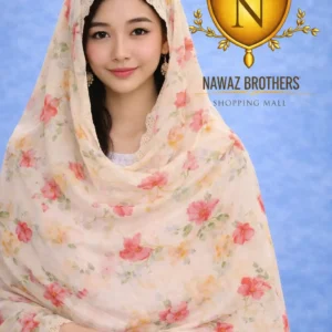 shawl printed design with embroidery lawn nawaz brothers