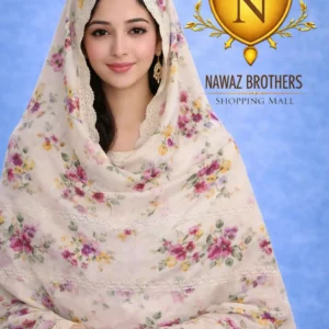 shawl printed design with embroidery lawn nawaz brothers