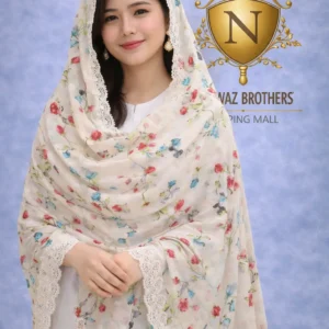 shawl printed design with embroidery lawn nawaz brothers