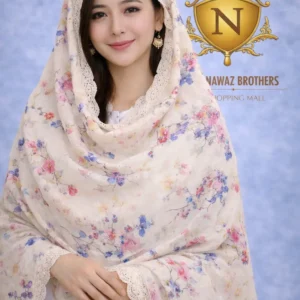 shawl printed design with embroidery lawn nawaz brothers