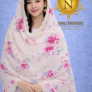 shawl printed design with embroidery lawn nawaz brothers
