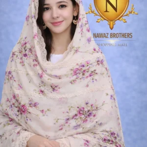 shawl printed design with embroidery lawn nawaz brothers