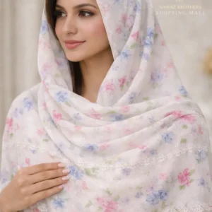 shawl printed design with embroidery lawn nawaz brothers