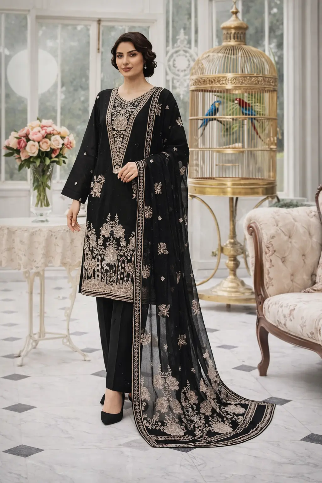 3 piece lawn suit with pallu end chiffon duppata 3 piece lawn suit with pallu end chiffon duppata