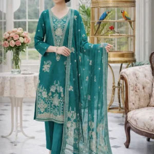 3 piece lawn suit with pallu end chiffon duppata