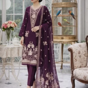 3 piece lawn suit with pallu end chiffon duppata