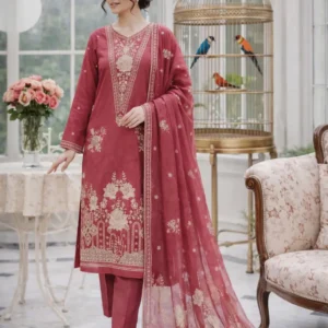 3 piece lawn suit with pallu end chiffon duppata