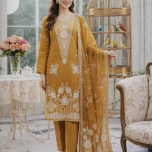 3 piece lawn suit with pallu end chiffon duppata